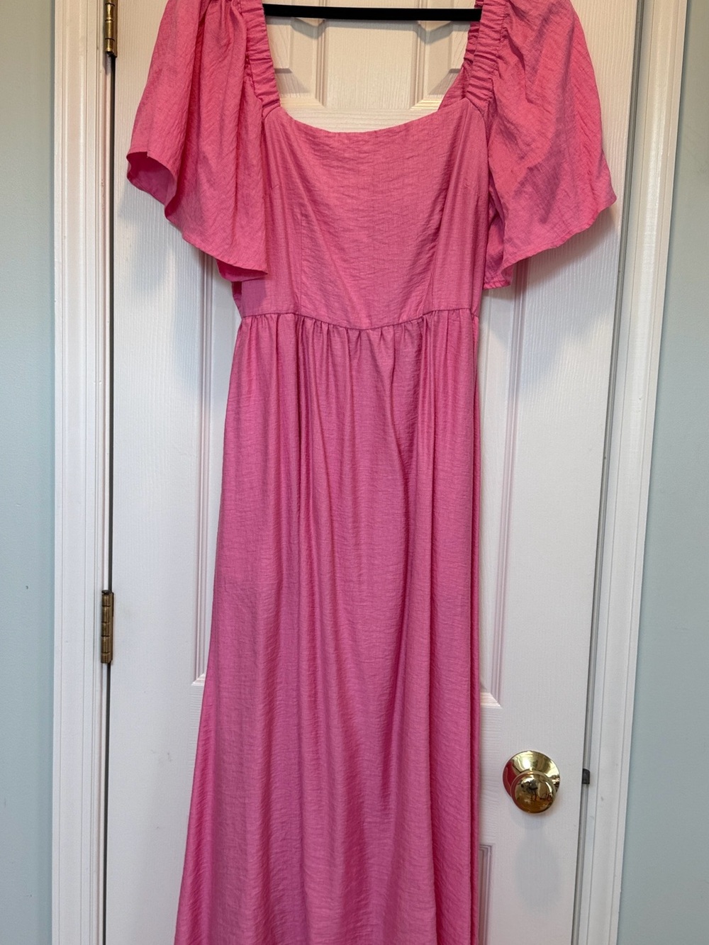 Pink Square-Neck Midi Dress with Flutter Sleeves - Picture 3 of 7